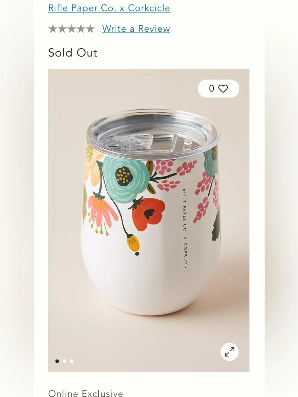 Rifle Paper Co & Corkcicle Wine Tumbler “Garden Party”